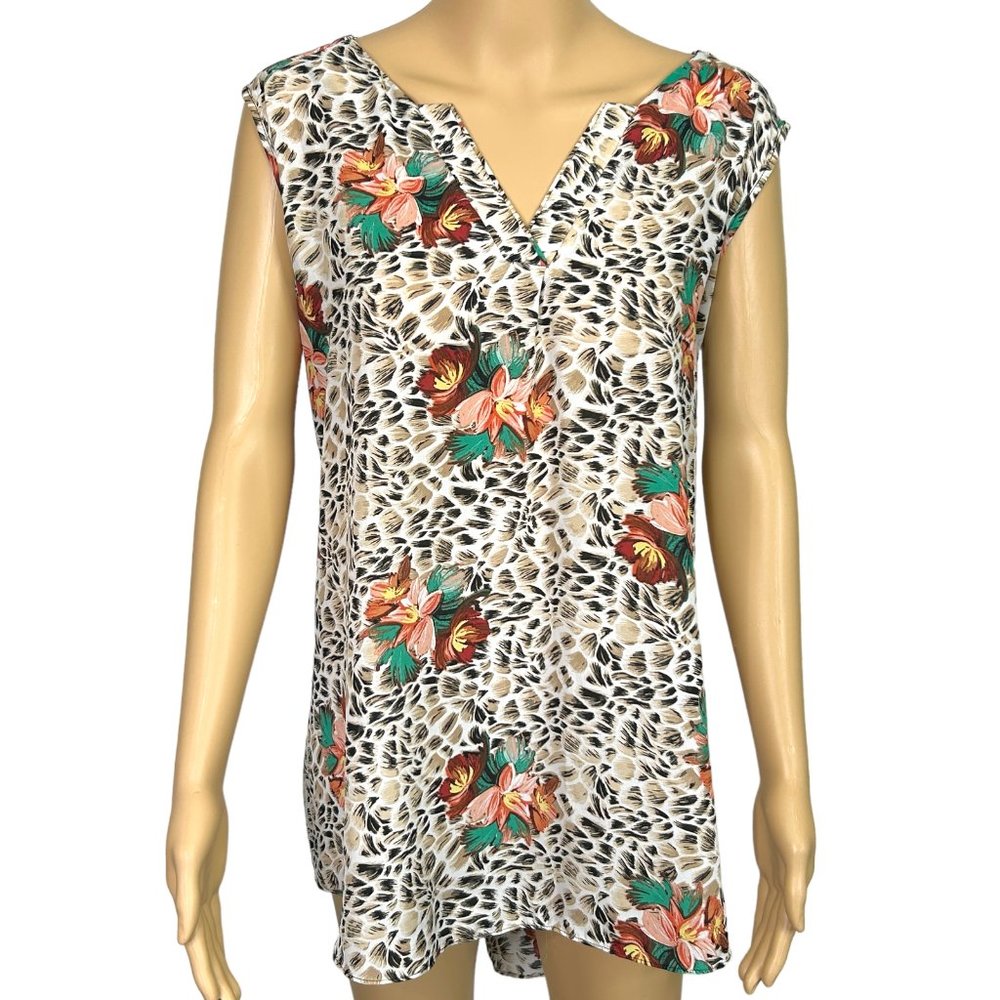 Sami & Jo Plus Size Womens 2X Floral Sleeveless V-Neck Blouse Shirt